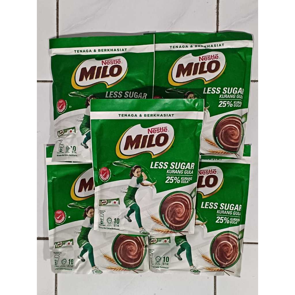 

Nestle Milo Less Sugar 10 Stik Bubuk Malt Coklat Malaysia Original