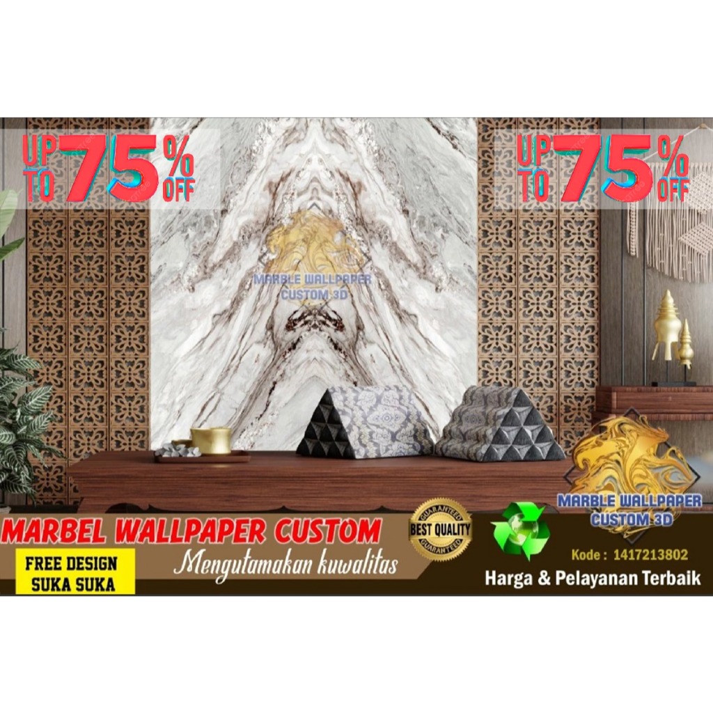 Wallpaper Custom 3D Tema Marmer | Wallpaper Dining Room Marmer | Wallpaper Ruang Makan Marmer | Wall