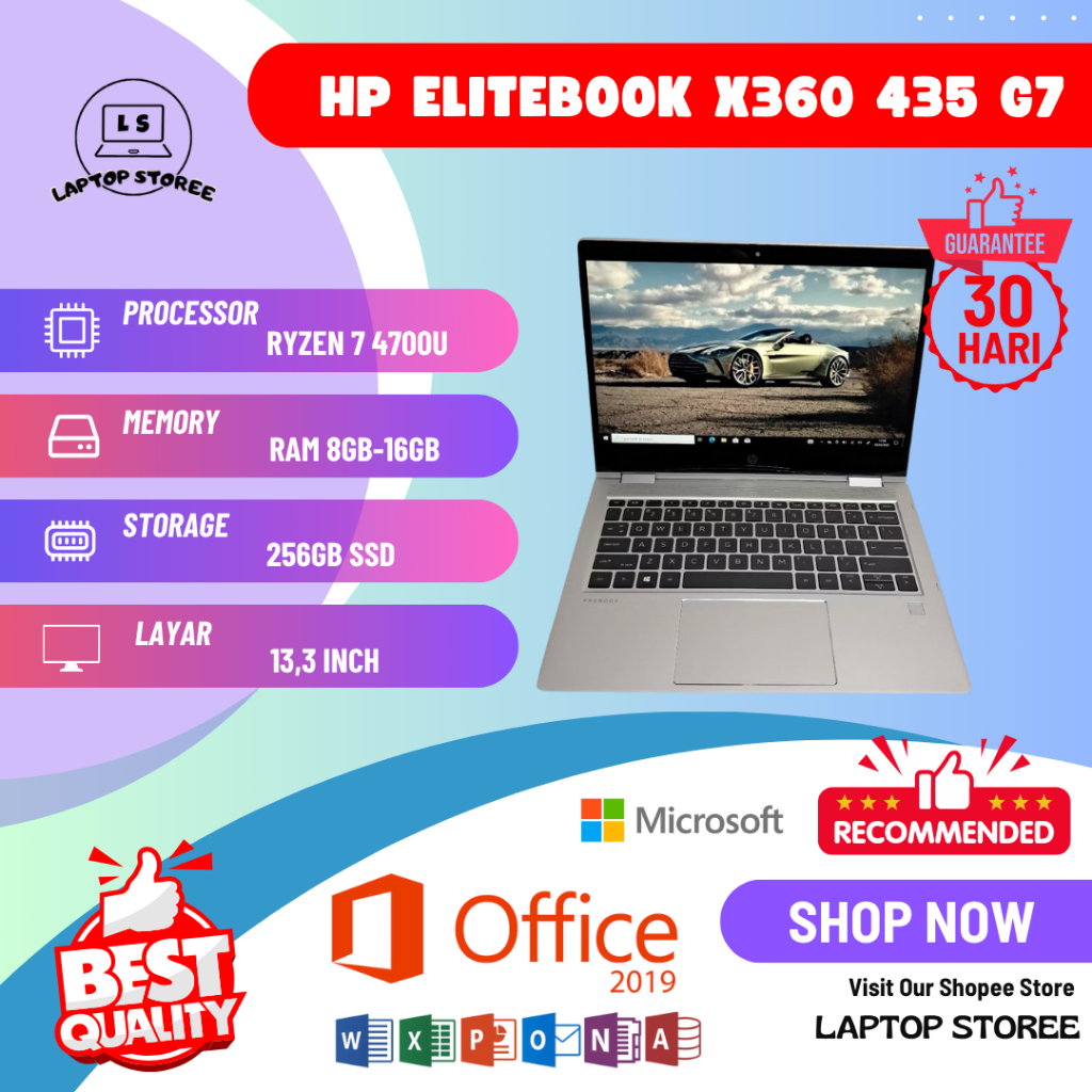 LAPTOP HP PROBOOK X360 435 G7 2 IN 1 TOUCH SCREEN AMD RYZEN 7 RAM 8GB-16GB SSD 256GB