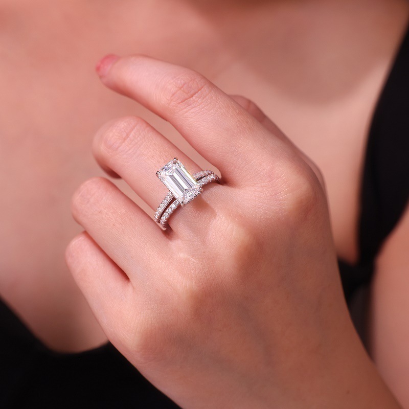 4ct Emerald Cut Moissanite diamond Cincin Full moissanite couple rings