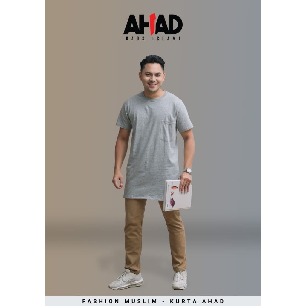 Kaos Gamis Pria Kurta Premium Gamis Polos Baju Koko By Ahad - Abu-abu
