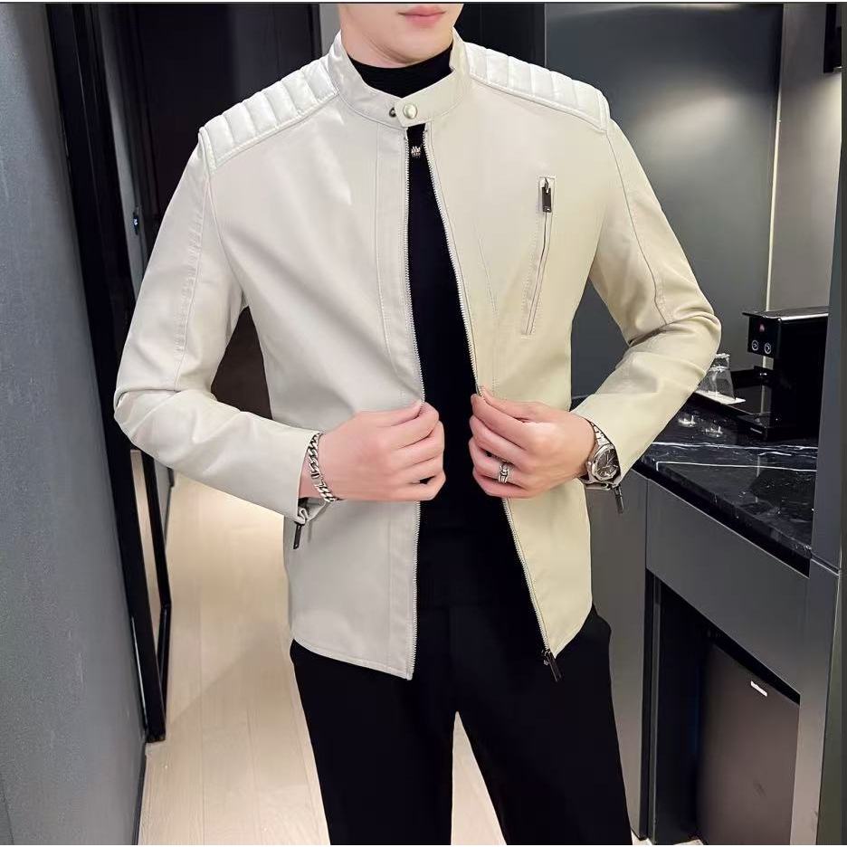 JacketIn LOGAN Jaket Kulit Pria Putih | Jaket Leather Slimfit Keren & Elegan Premium