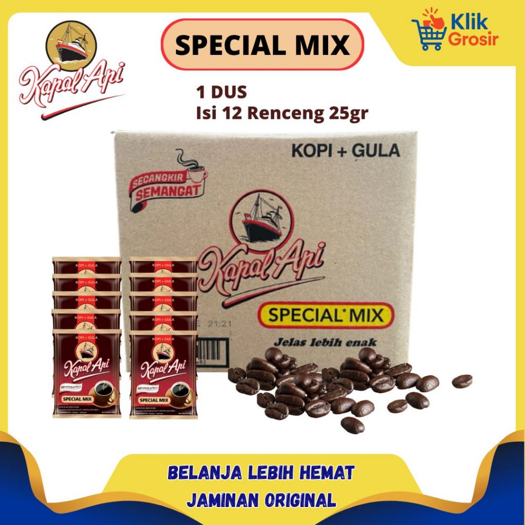 

[KAPAL API 1 KARTON] KOPI KAPAL API Special Mix 23gr x 12 Renceng 1 DUS - Kopi Hitam + Gula
