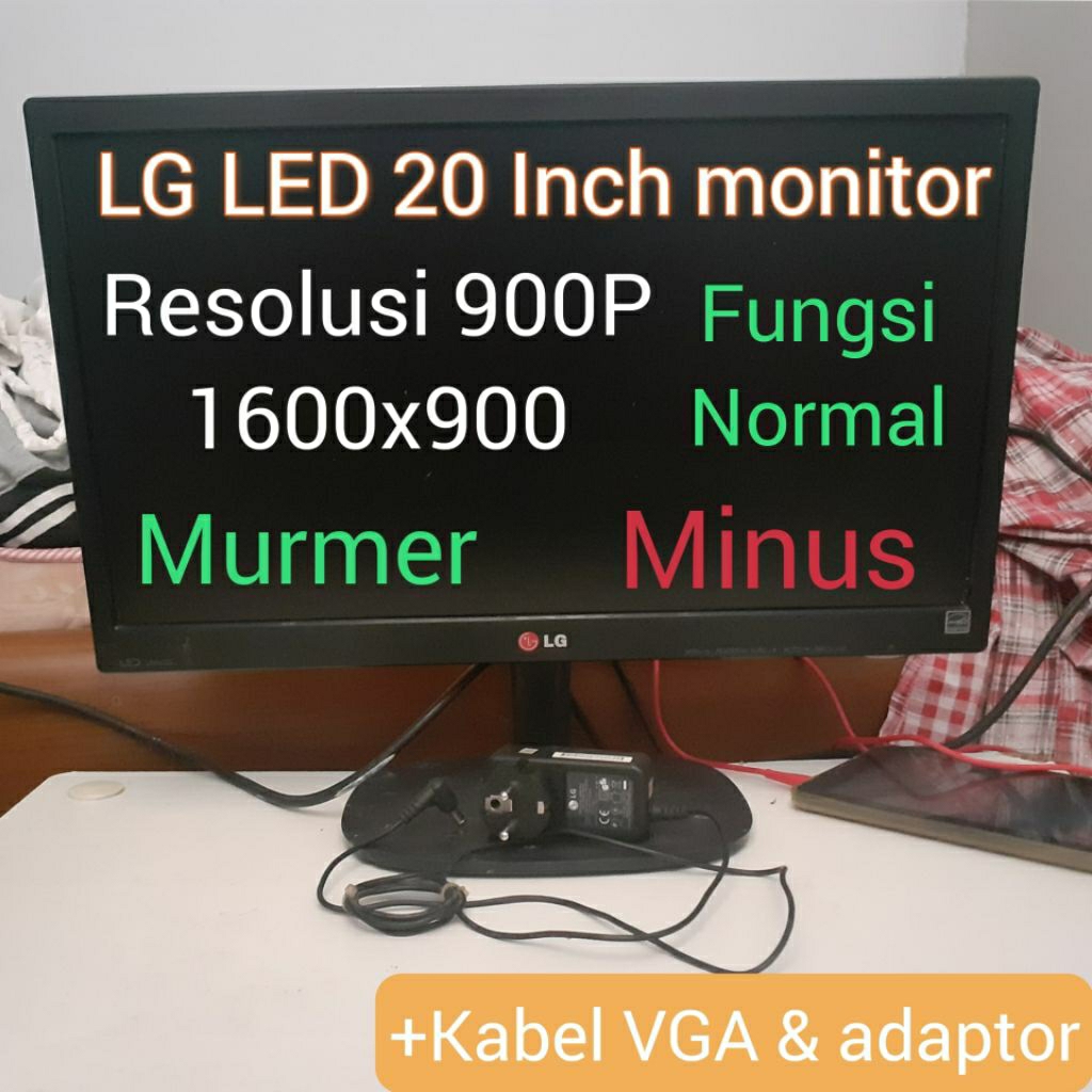 BEKAS Monitor LG 20 Inch inci resolusi 900p HD+ 1600x900 pakai preloved thrift seken second tags: sa