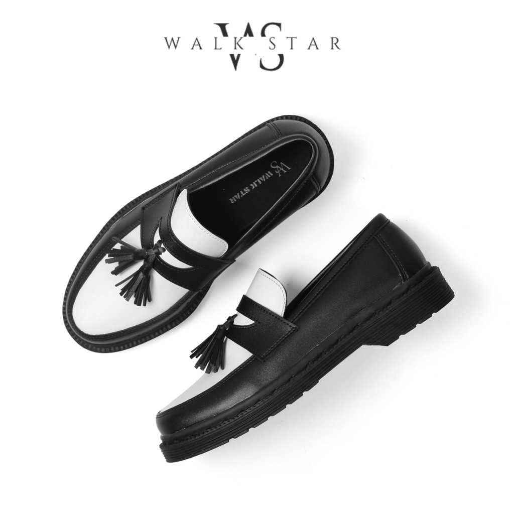 Sepatu Pria Slip On Casual Penny Loafers Black & White by WalkStar