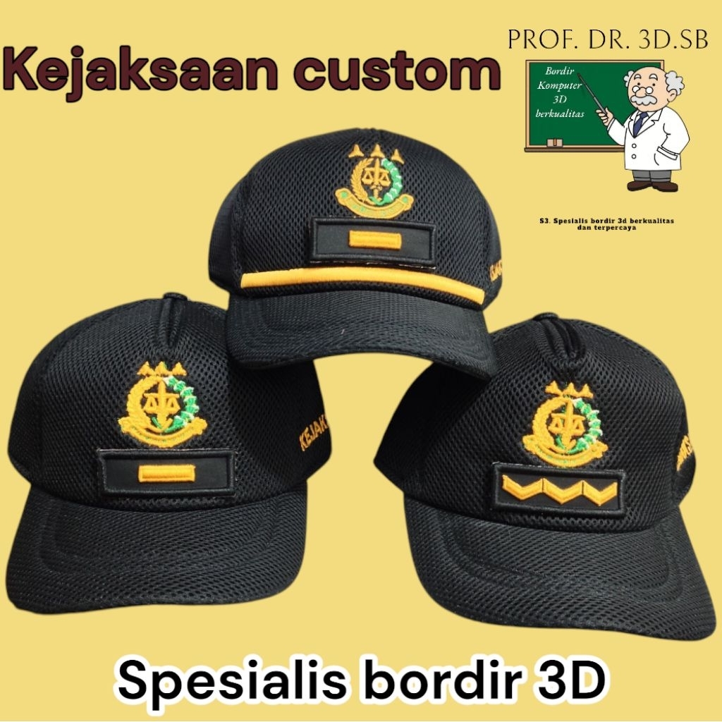 Topi kejaksaan lapangan bisa custom pangkat bordir 3D Timbul stok ready