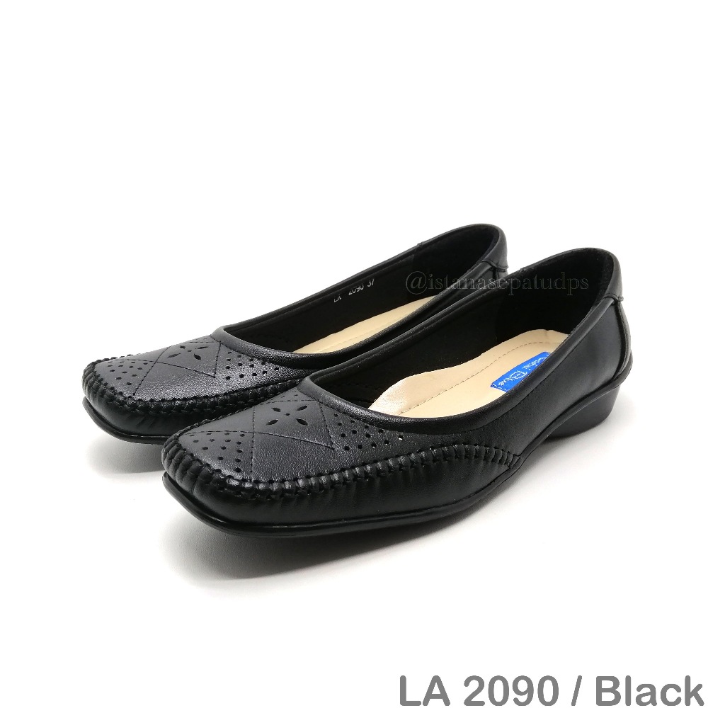 Sepatu Pantofel Kulit Wanita Rosini Blue LA 2090, Hitam & Camel, Size 36-42