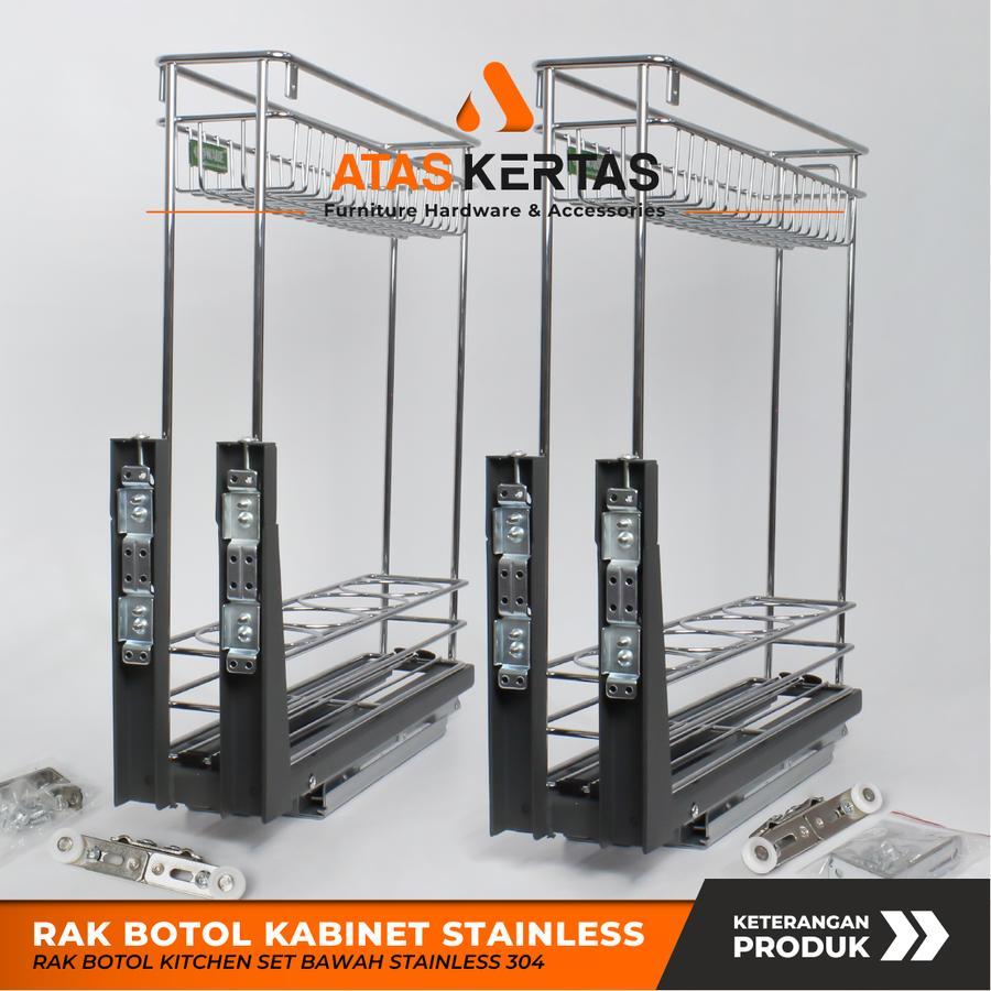 rak botol tarik stainless kitchen set - rak bumbu tarik kitchen set kabinet bawah steel chrome