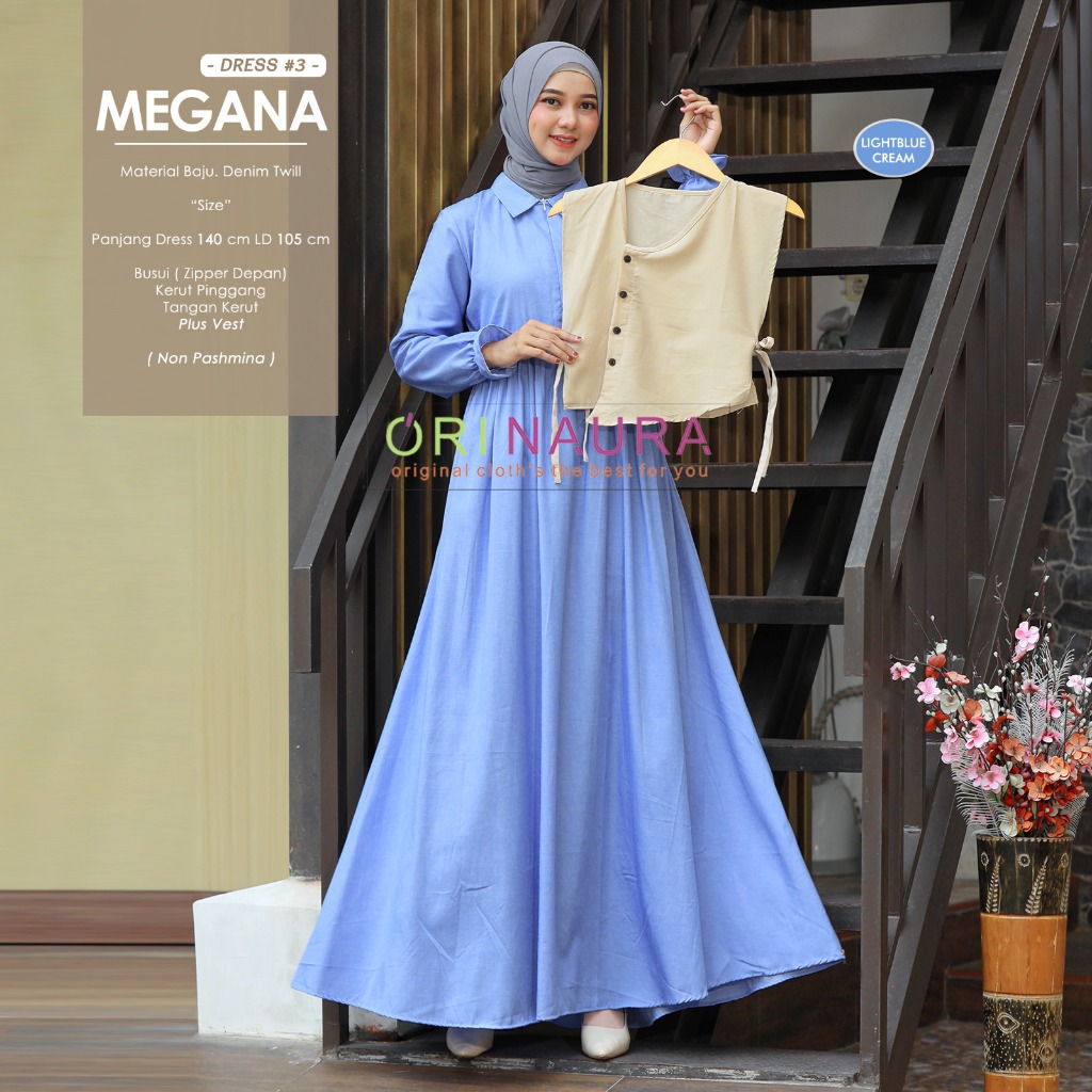 Gamis 2In1 Inner Dress Dan Cardi/Vest Megana #2 Dres Megana Dres Amilia Plus Cardi By Ori Naura