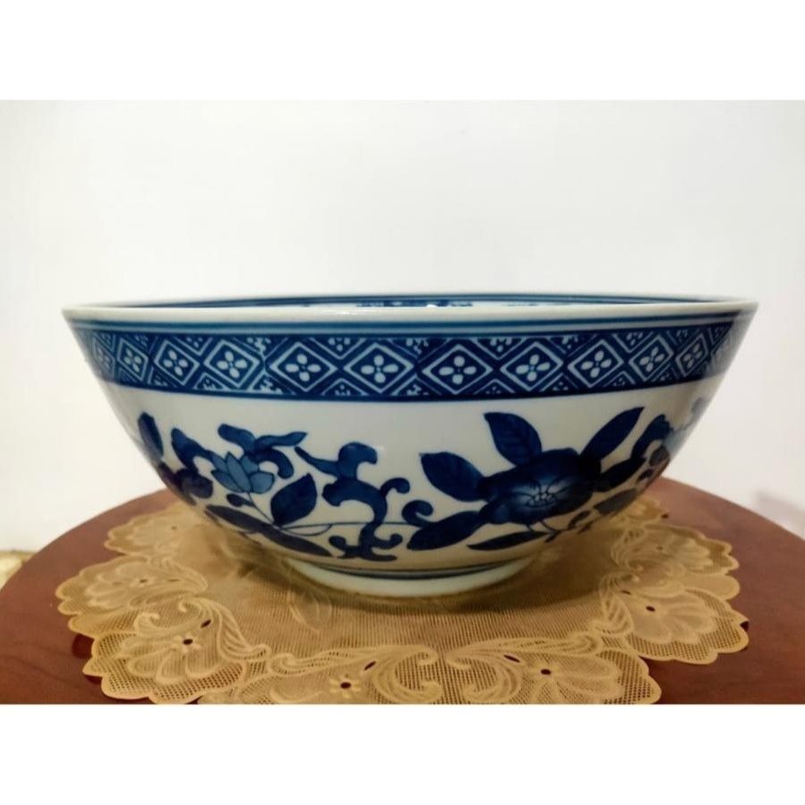 Mangkok Keramik Saji Besar Biru Putih Motif Bunga