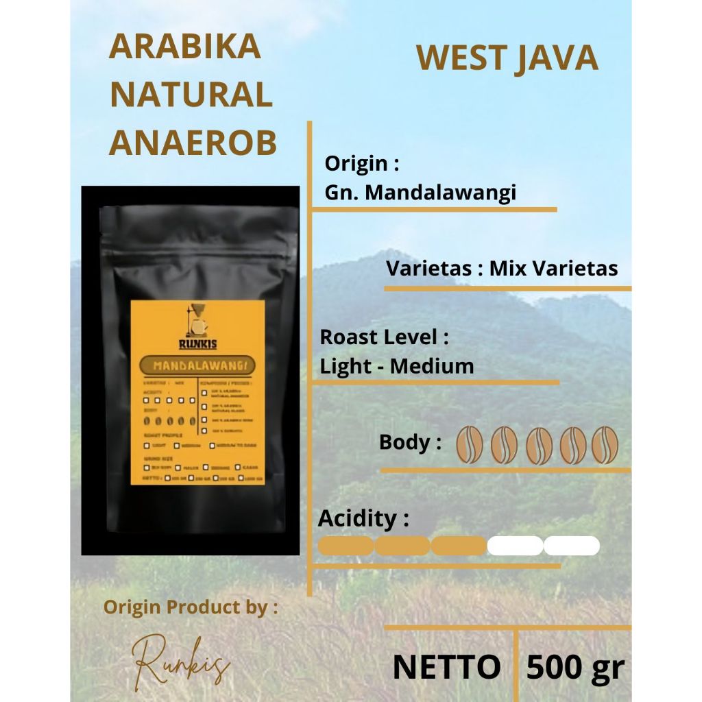 

RUNKIS Kopi Arabika Natural Anaerob Mandalawangi 500gr