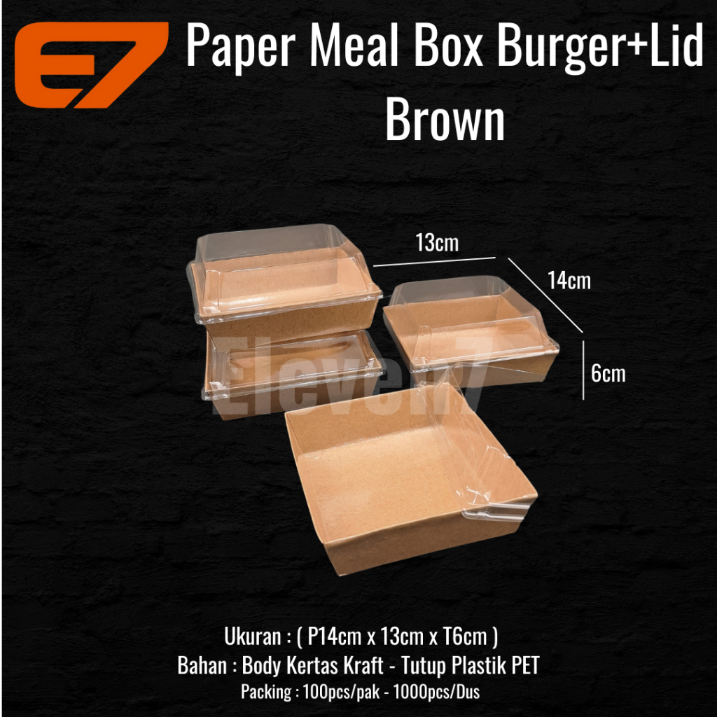 Paper Meal Box Burger  Brown + Tutup Mika - Lunch Box Kotak Kue