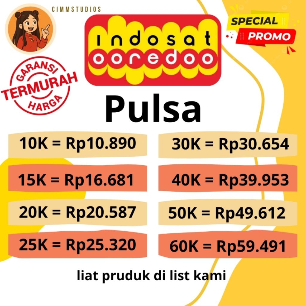 pulsa Indosat murah 10k 15k 20k 25k 30k 40k 50k pulsa IM3 Cimmstudios