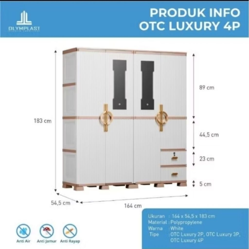 Olymplast OTC Luxury 4 pintu gantungan gamis / Lemari pakaian plasti / Lemari baju plastik premium