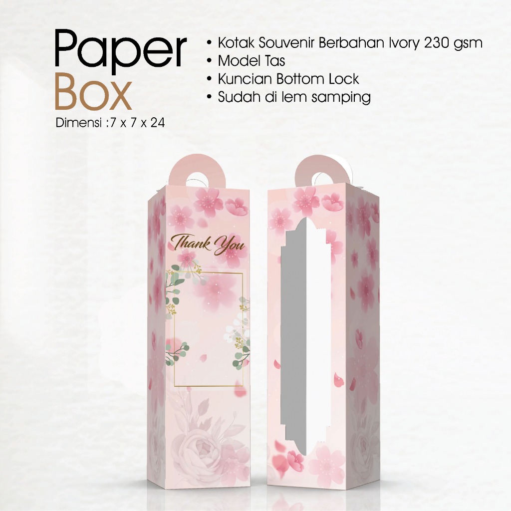 

Kotak Kemasan Souvenir Berbahan Kertas Uk. 7 x 7 x 24 cm