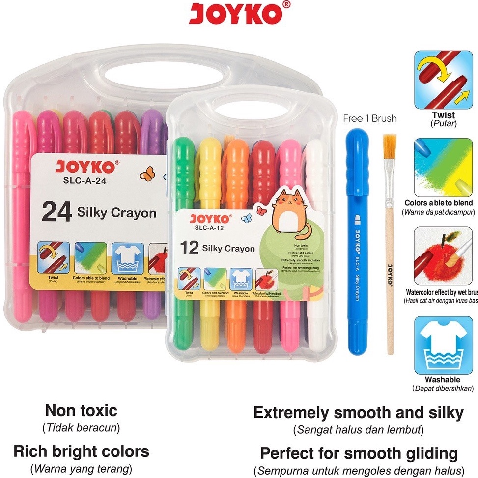 

KODE Q19V Crayon Putar Joyko Silky Krayon Halus SLCA12 SLCA24 Warna Colors Alat Mewarnai