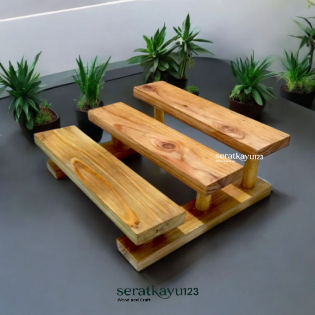 Rak Display Rak Kayu 3 Susun / Pajang Produk Rak Tangga Kayu Pajangan  3 Susun / Tempat Bumbu / Rak 
