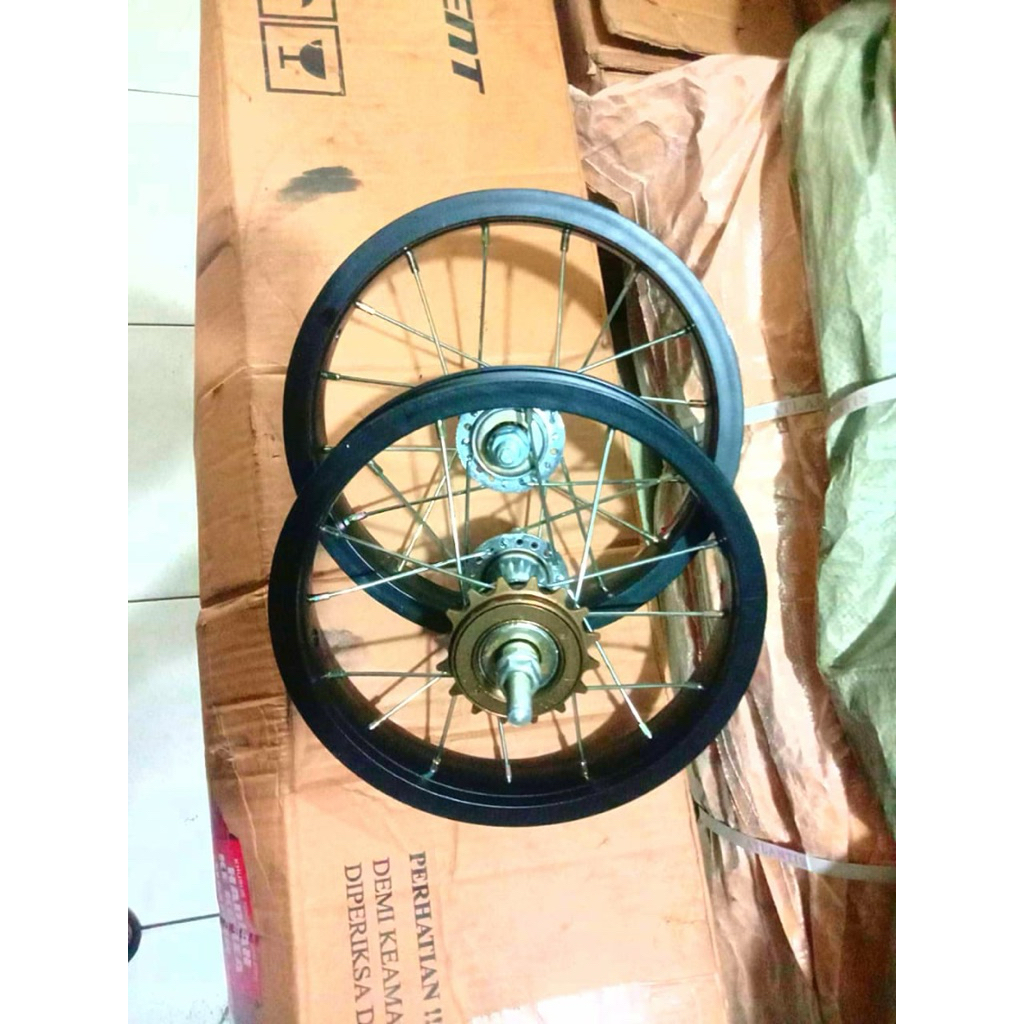 pelek Velg sepeda ukuran 12 depan belakang lengkap dengan gir