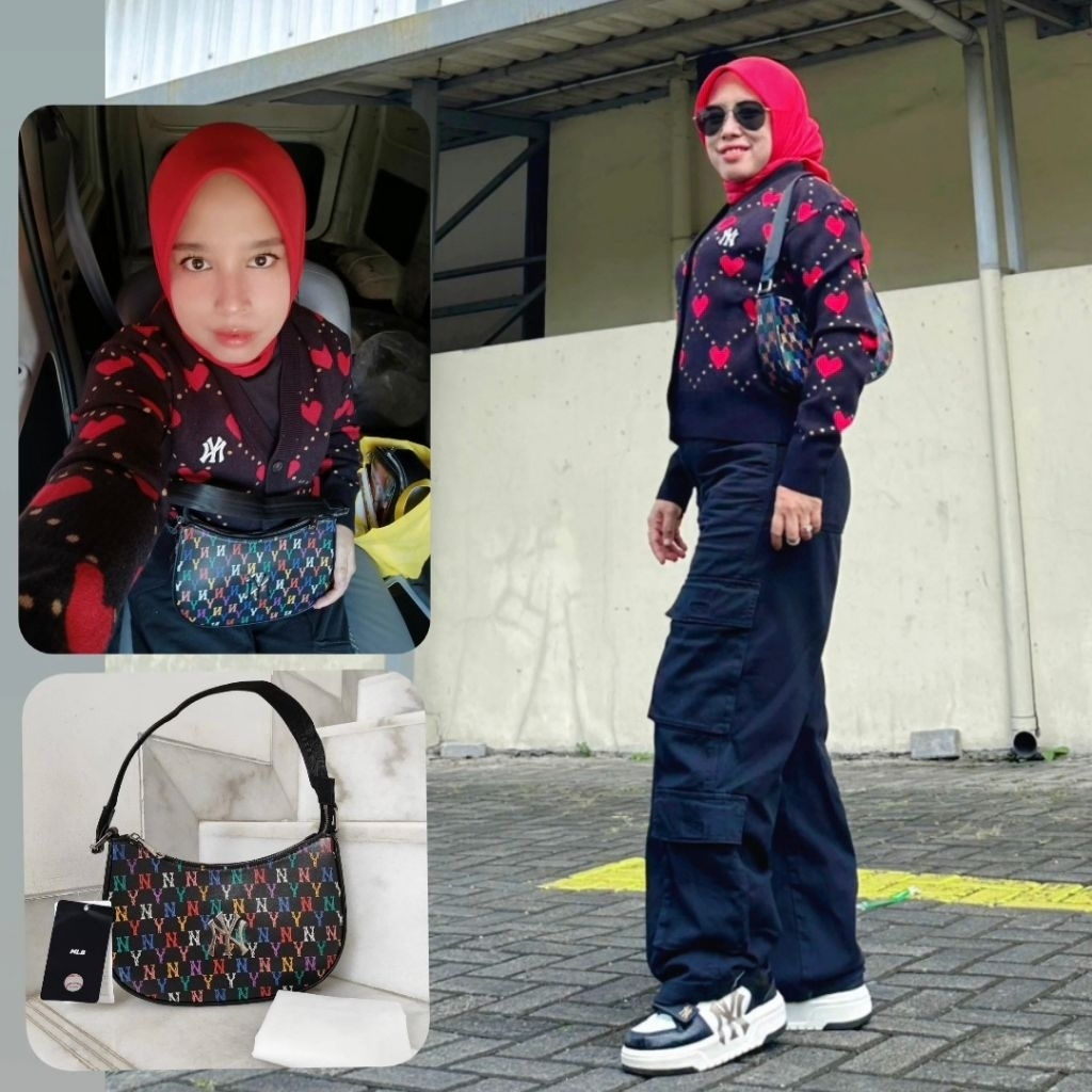 PRELOVED MLB HOBO BAG RAINBOW MONOGRAM NY YANKEES IN BLACK