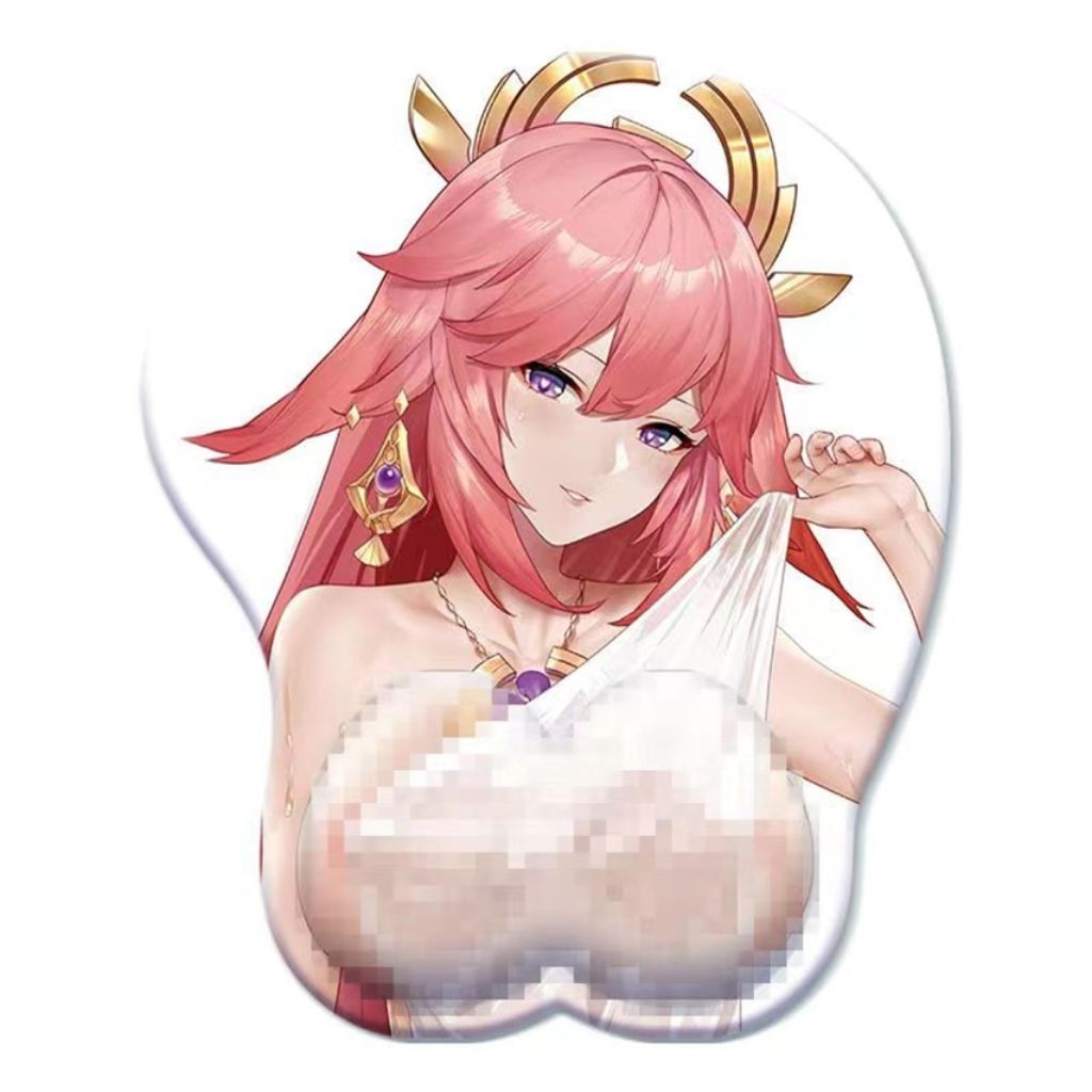 3D Mousepad Yae Miko Cat Girl Sexy Genshin Impact Tatakan Silicone Bra Mouse Pad Cewe Seksi Bantalan