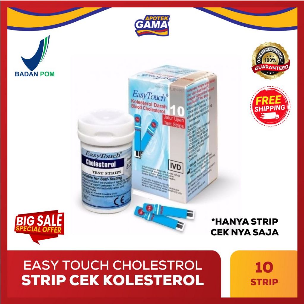 Easy Touch Strip Kolesterol – Isi 10 Strip – Alat Tes Kolesterol Darah Akurat dan Praktis