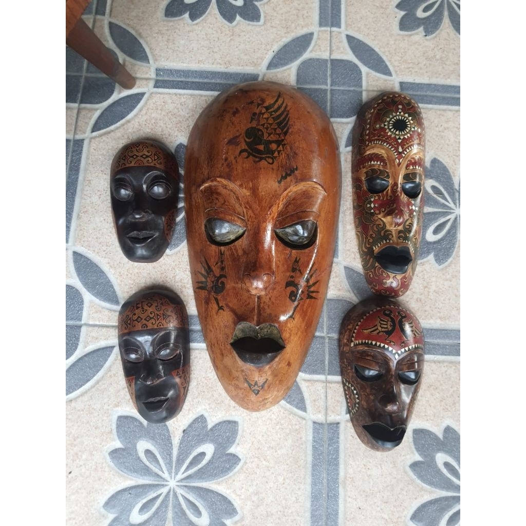 pajangan Topeng Kayu Lawas 5pcs