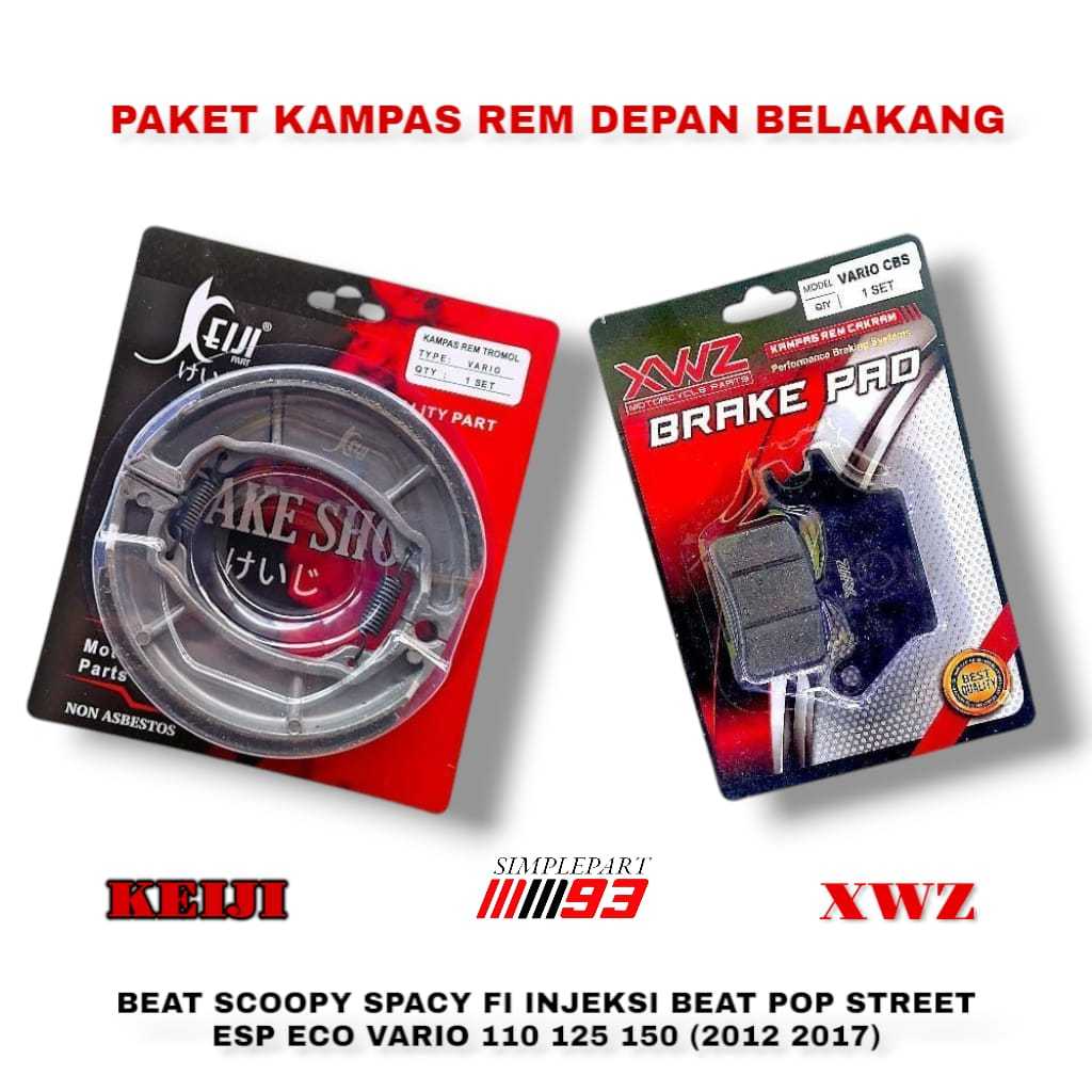 PAKET [ 1 SET ] KAMPAS REM CAKRAM DEPAN & BELAKANG HONDA [ KEIJI - XWZ ] - BEAT , SCOOPY , SPACY FI 