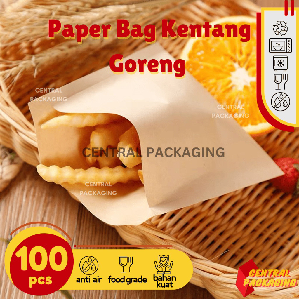 Paper Bag Kentang Goreng Fried Fries / Kertas Brown Kraft Kentang Goreng Cimol Roti Gorengan Tahu / 