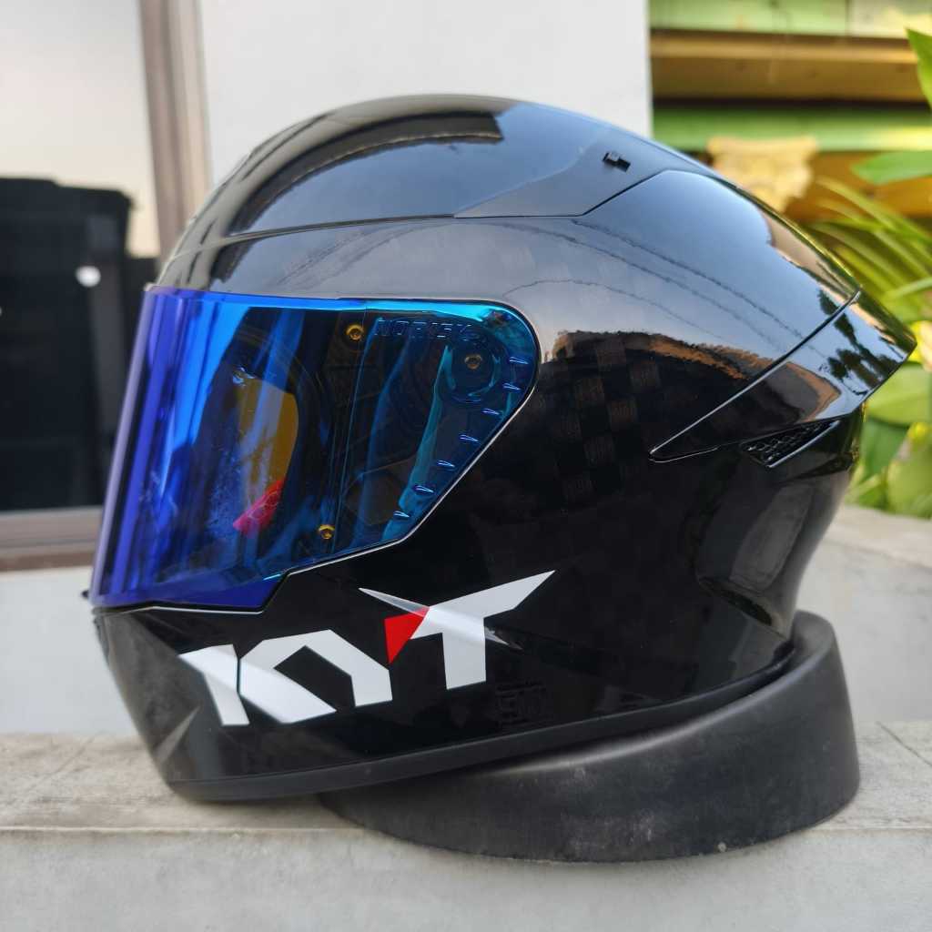 HELM KYT TT COURSE REPAINT CARBON VISOR BIRU FULL FACE