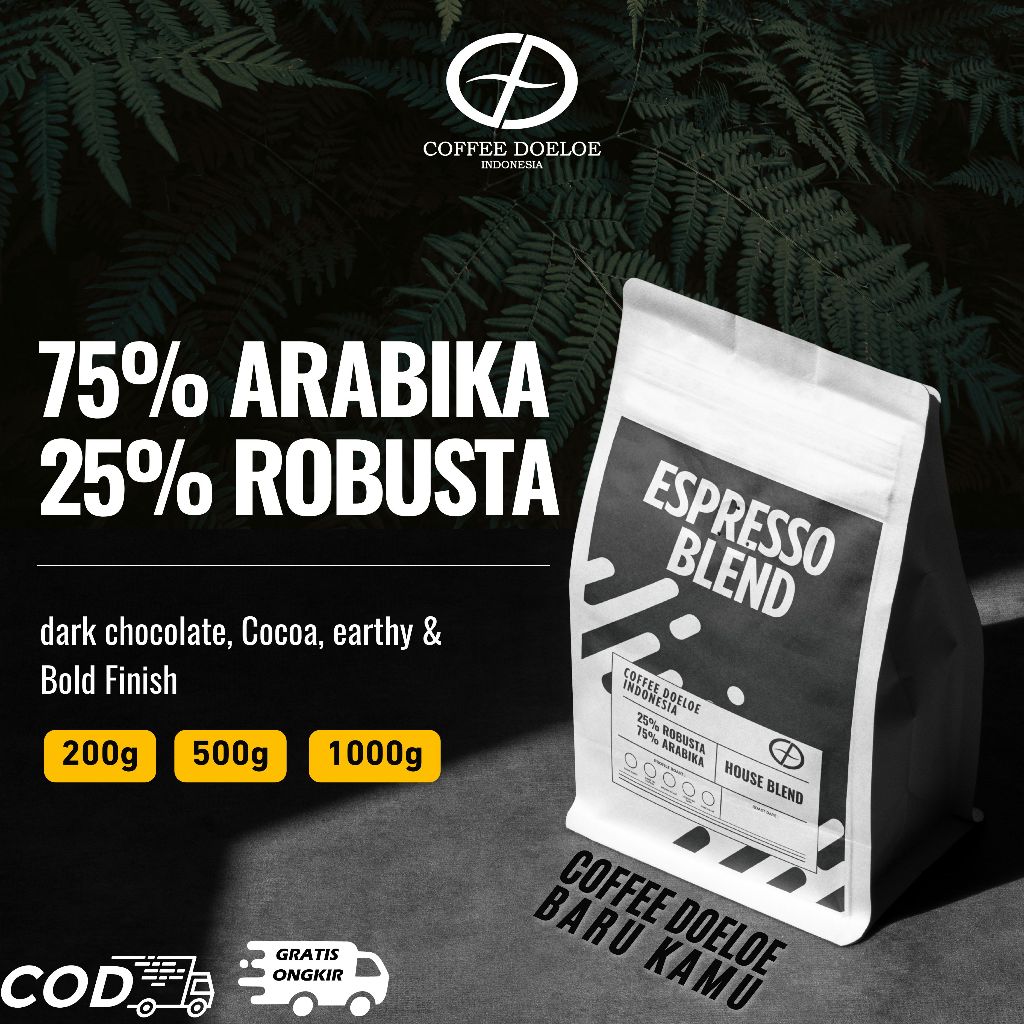 

ESPRESSO BLEND 1 KG 75/25 ARABIKA ROBUSTA ES KOPI ( BIJI KOPI / KOPI BUBUK )
