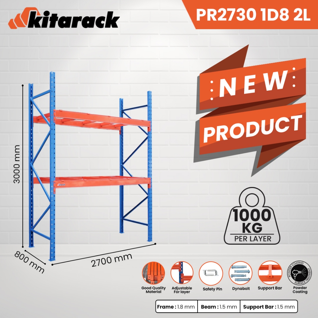 KITARACK PR2730 1D8 2L RAK PALET HEAVY DUTY PANJANG 2.7M LEBAR 80CM TINGGI 3M BEBAN 1TON / SUSUN RAC