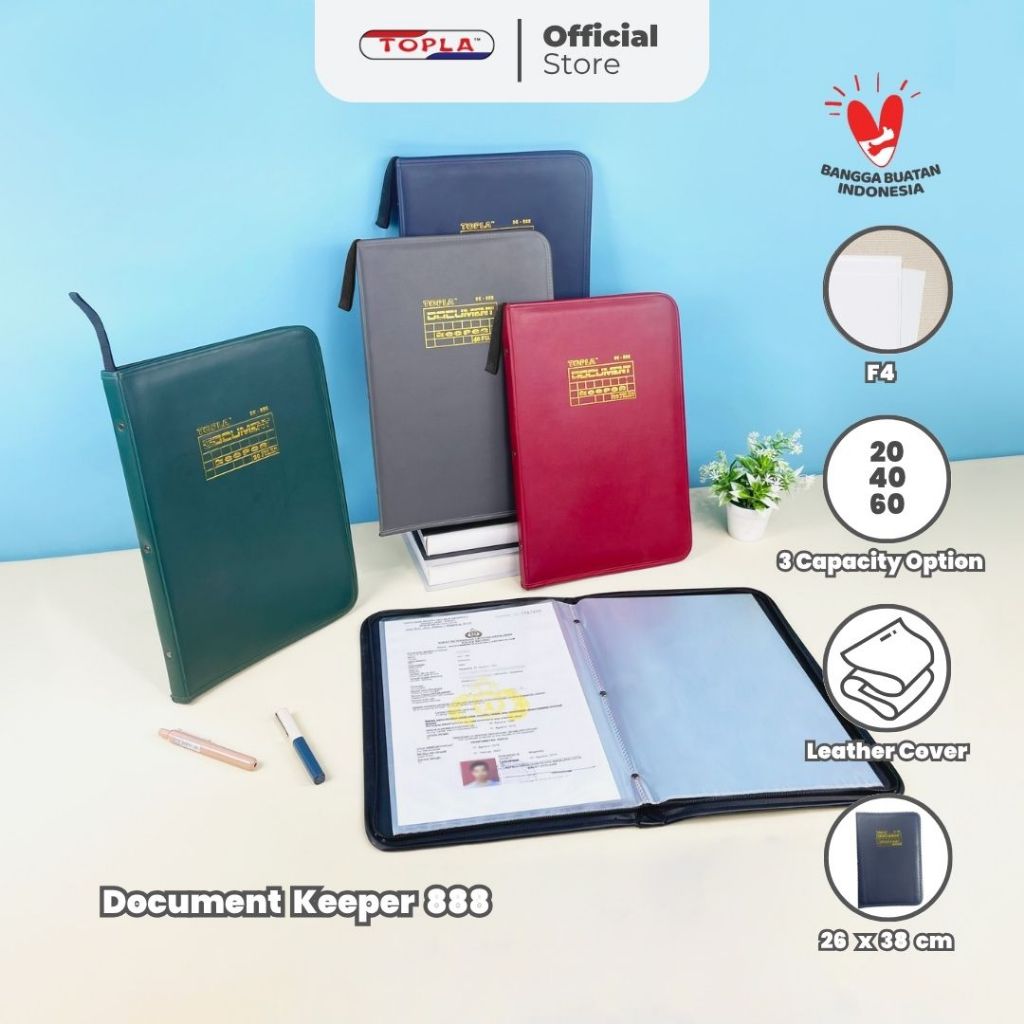 

Topla dokumen keeper kulit resleting map rapor ijazah kartu keluarga ukuran F4 4 warna