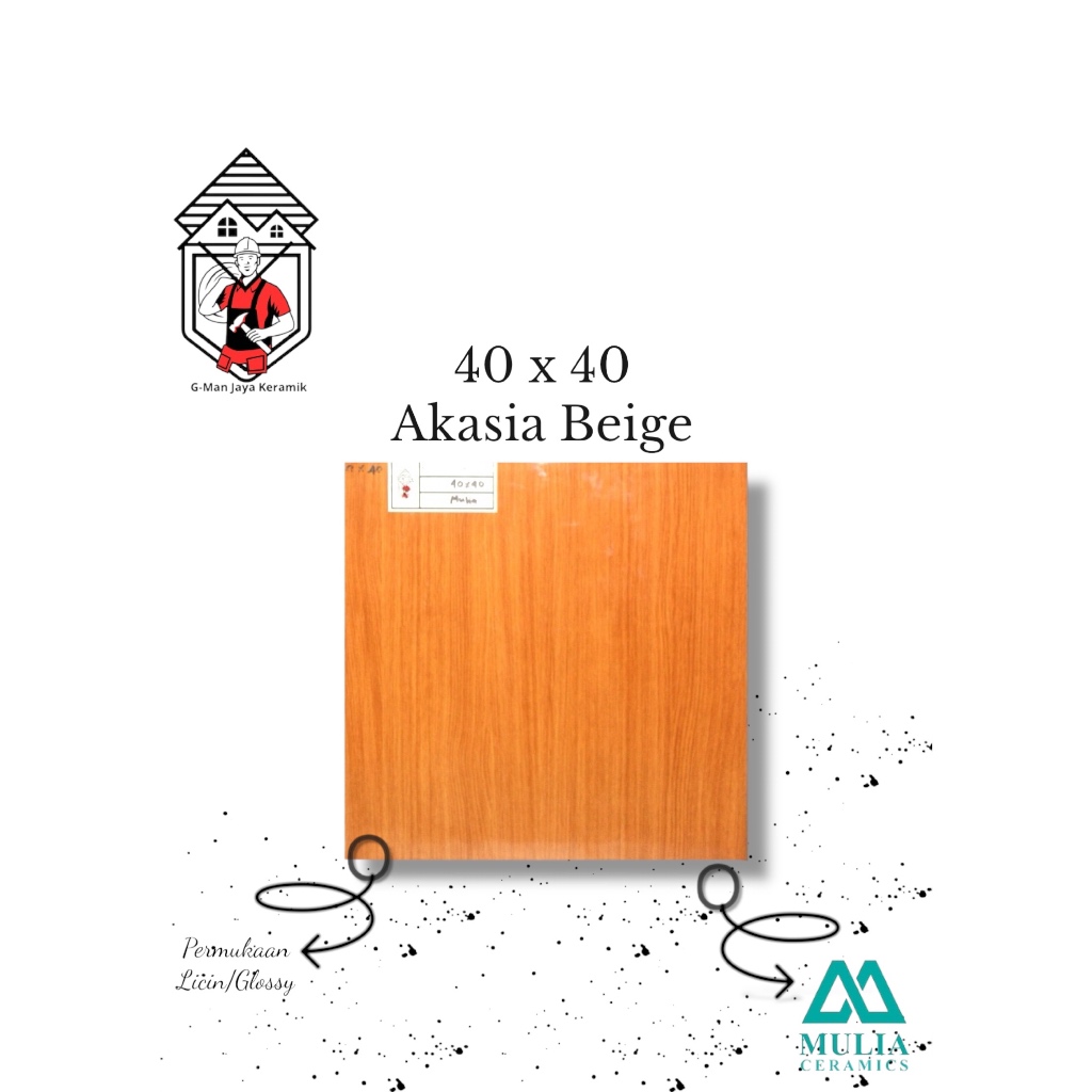 Keramik Lantai 40x40 Akasia Beige  Keramik Mulia Ceramic Model Kayu Glossy Grade A Isi 6pcs