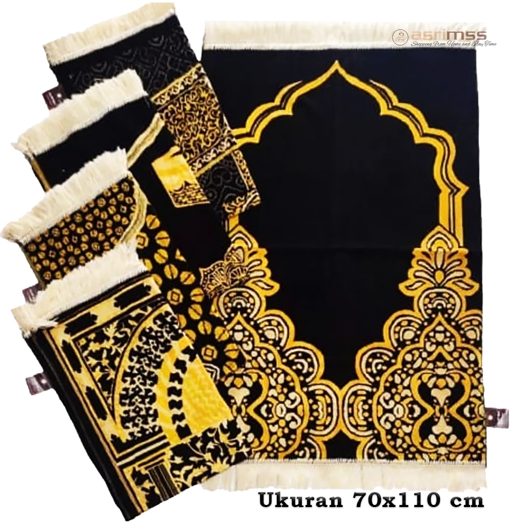 Sajadah Turki Kiswah Hitam Mewah 70x110 cm - Kualitas Premium Import / Sejadah Kabah Elegan
