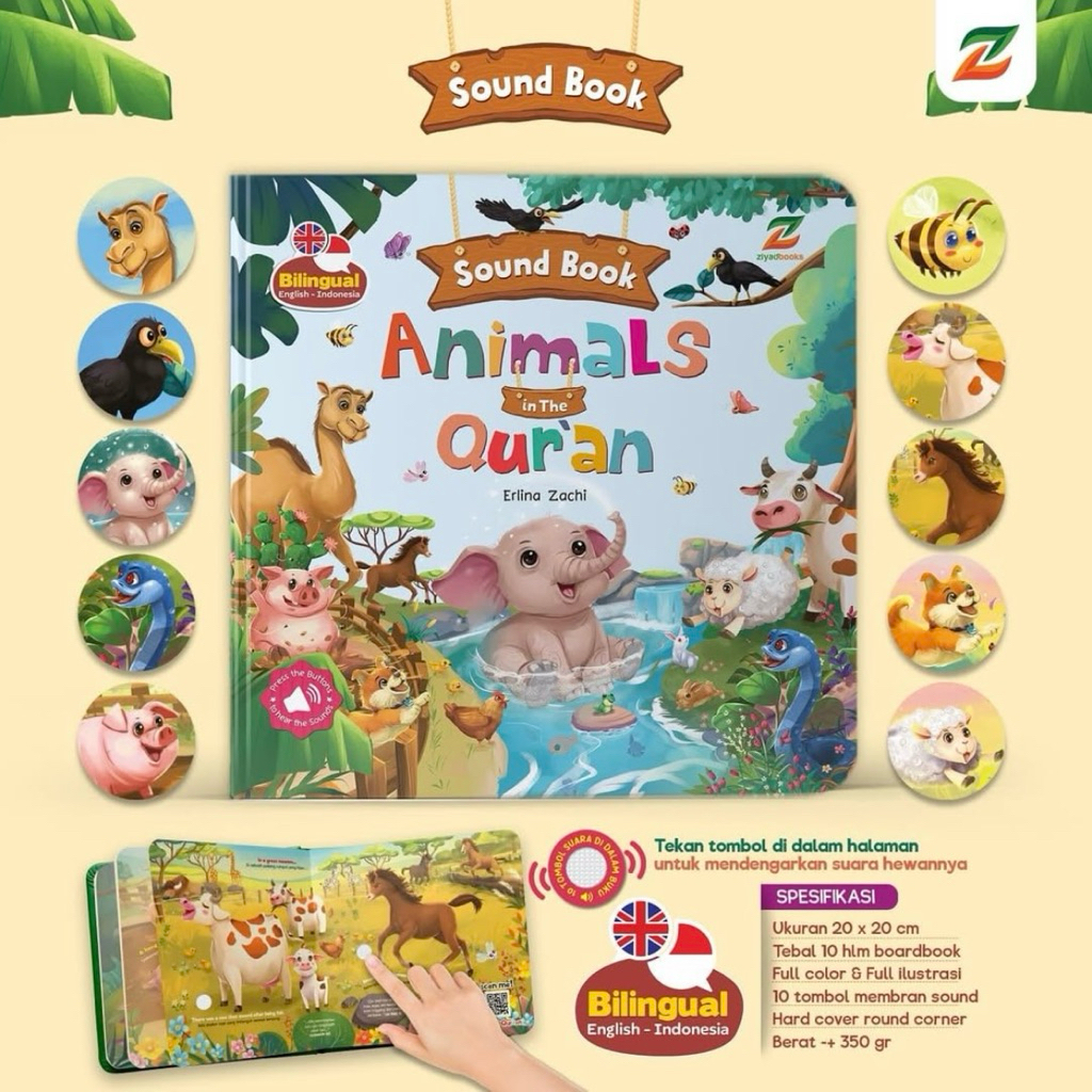 [Buku Lokal] Ziyadbooks - Sound Book Animals in The Qur’an - Board Book Bilingual