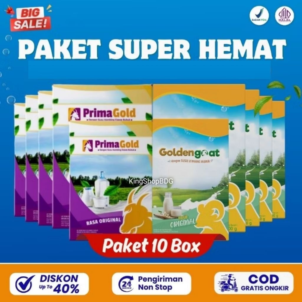 

Paket Super Hemat 10 Box Golden Goat / Prima Gold Susu Kambing Etawa Bubuk Murni Original