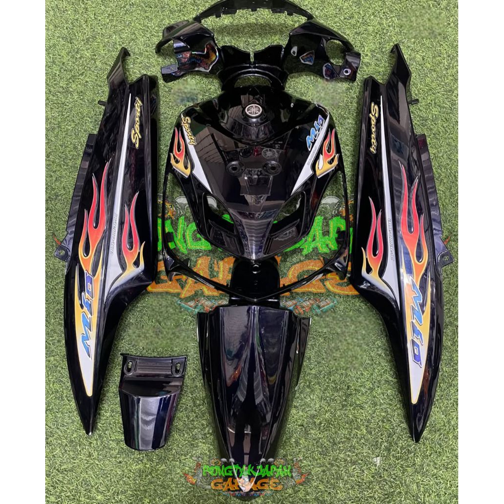 full set bodi halus mio mio sporty mio lama 5TL hitam set striping api custom transparan cover body 