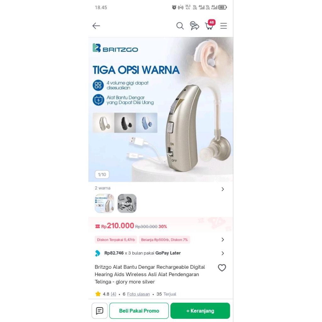 Britzgo Alat Bantu Dengar Rechargeable Digital Hearing Aids Wireless