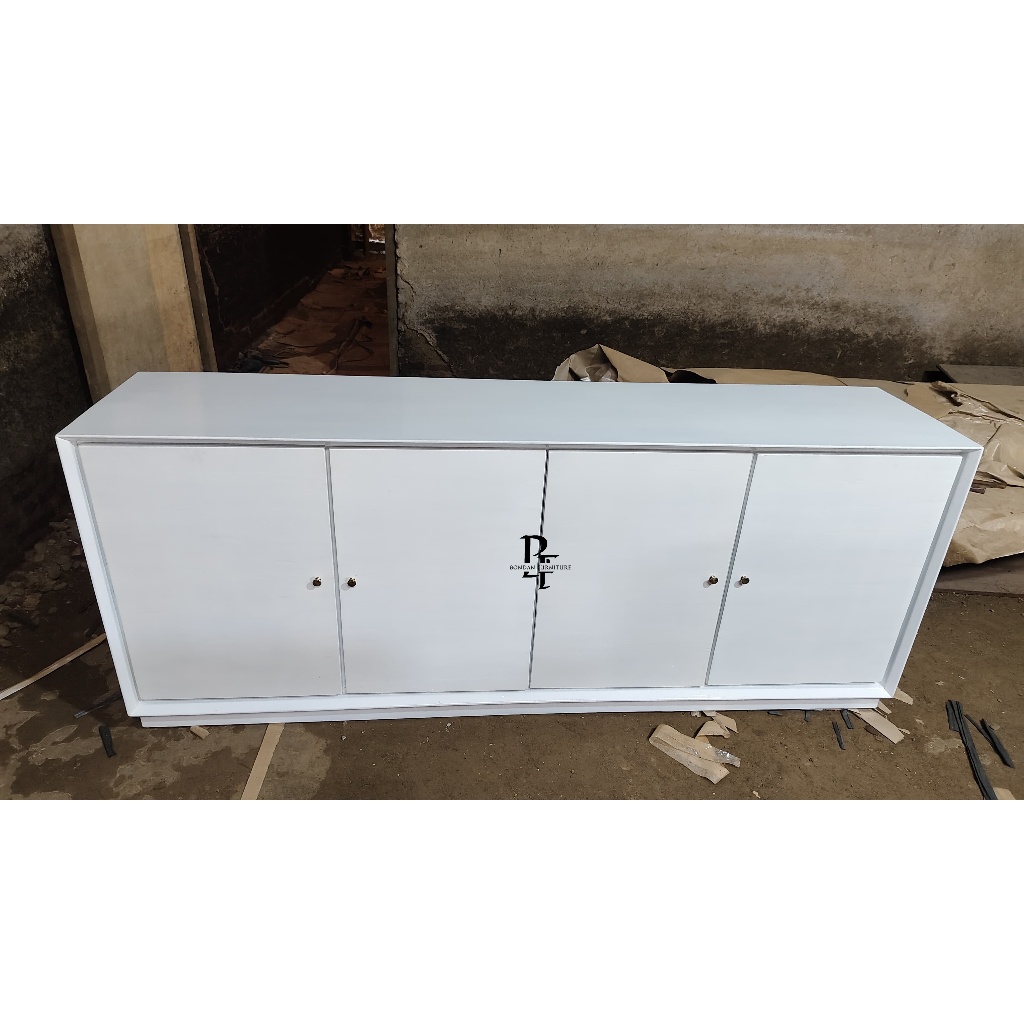 bufet tv minimalis bagus duco putih kayu jati asli