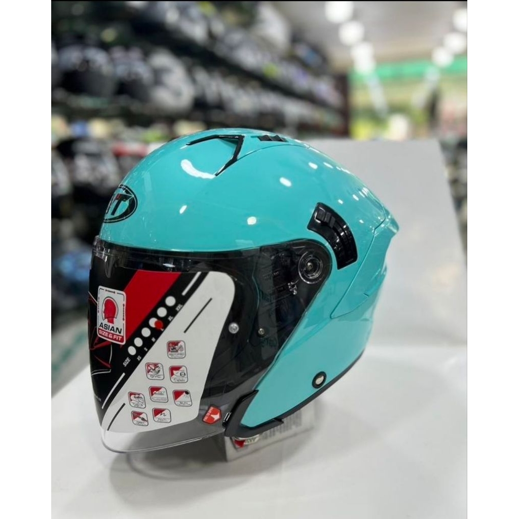 HELM KYT NFJ AQUA BLUE DOUBLE VISOR HALFACE SPORTY ORIGINAL