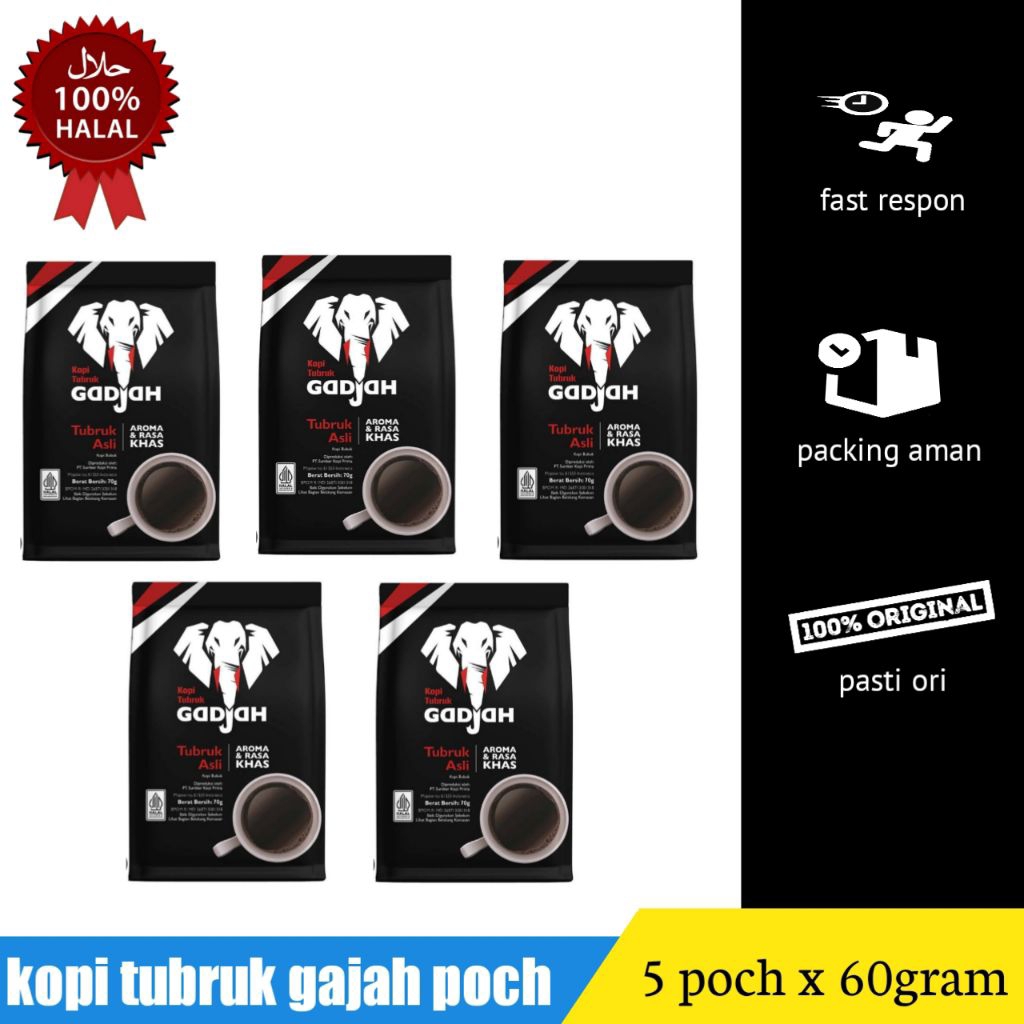 

PAKET hemat kopi tubruk gajah asli pouch 60 x 5pch