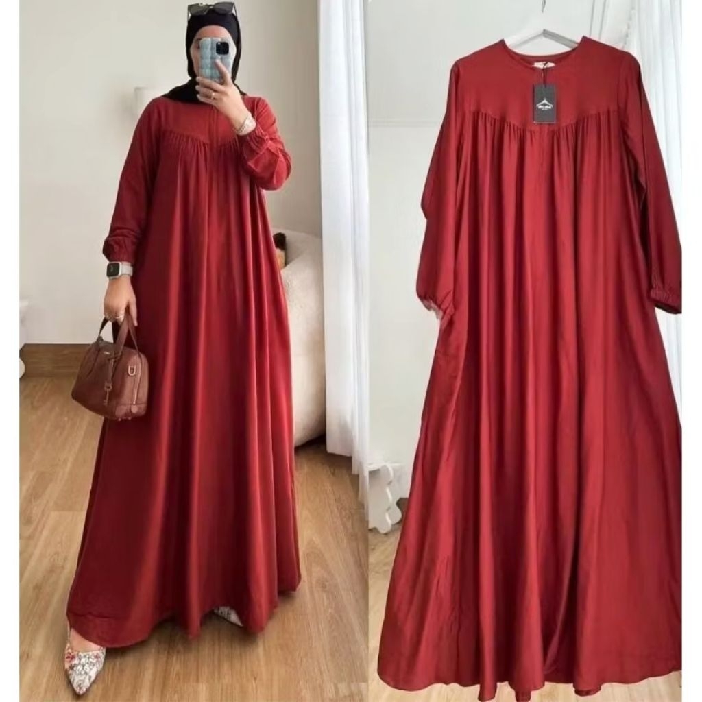 Gamis serut Crincelairflow LD 110 - LD 150 cm - gamis terkini - gamis terbaru -  gamis jumbo