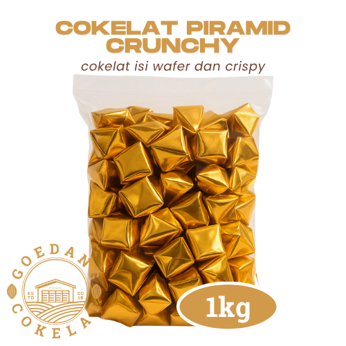 

Cokelat Piramid.Crunchy 1kg | Cokelat dengan campuran wafer dan rice crispy | isi 80-100pcs