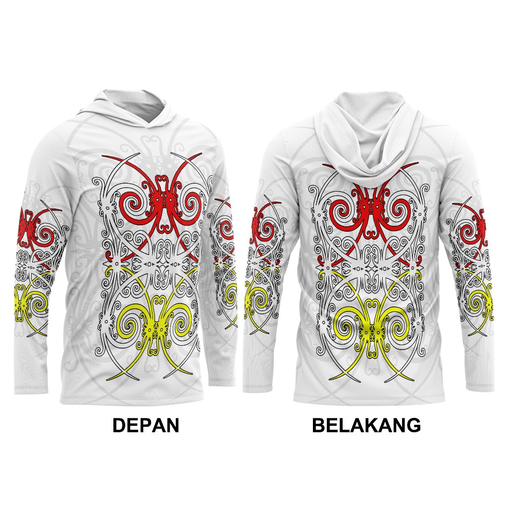 Baju Kaos Pria Motif Batik Dayak /Jersey Batik Dayak Kalimantan Printing - Putih