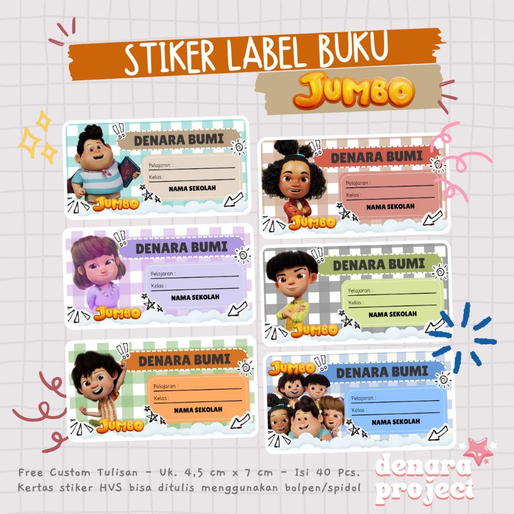 

40 Pcs Stiker Label Nama Buku - Stiker Label Nama Buku Pelajaran Series Film Jumbo Don Meri