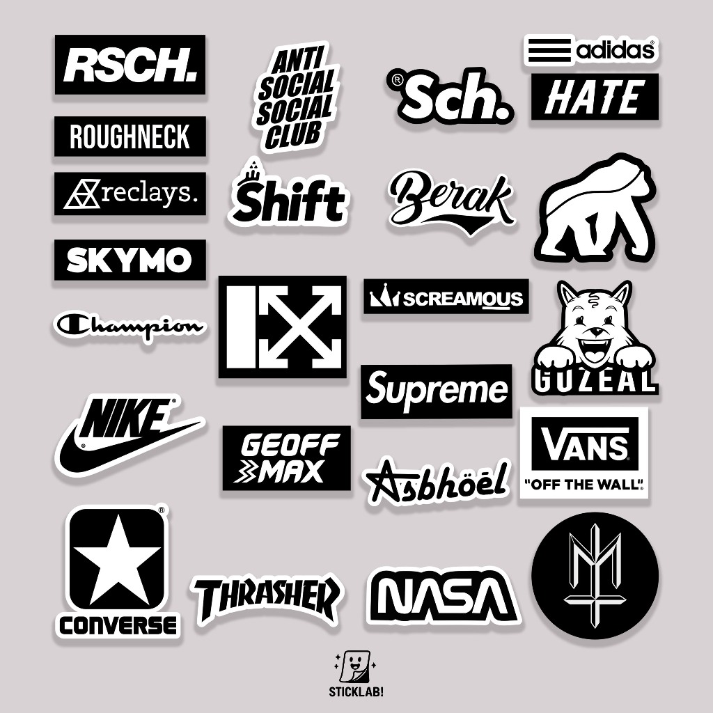 

Sticker Pack BRAND VOL 01 Aesthetic Vynil Potongan KissCut Tumblr Helm Laptop BLACK & WHITE