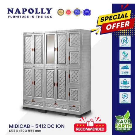 NAPOLLY LEMARI PAKAIAN BAJU PLASTIK JUMBO BESAR GANTUNG KACA CERMIN KUNCI MIDICAB