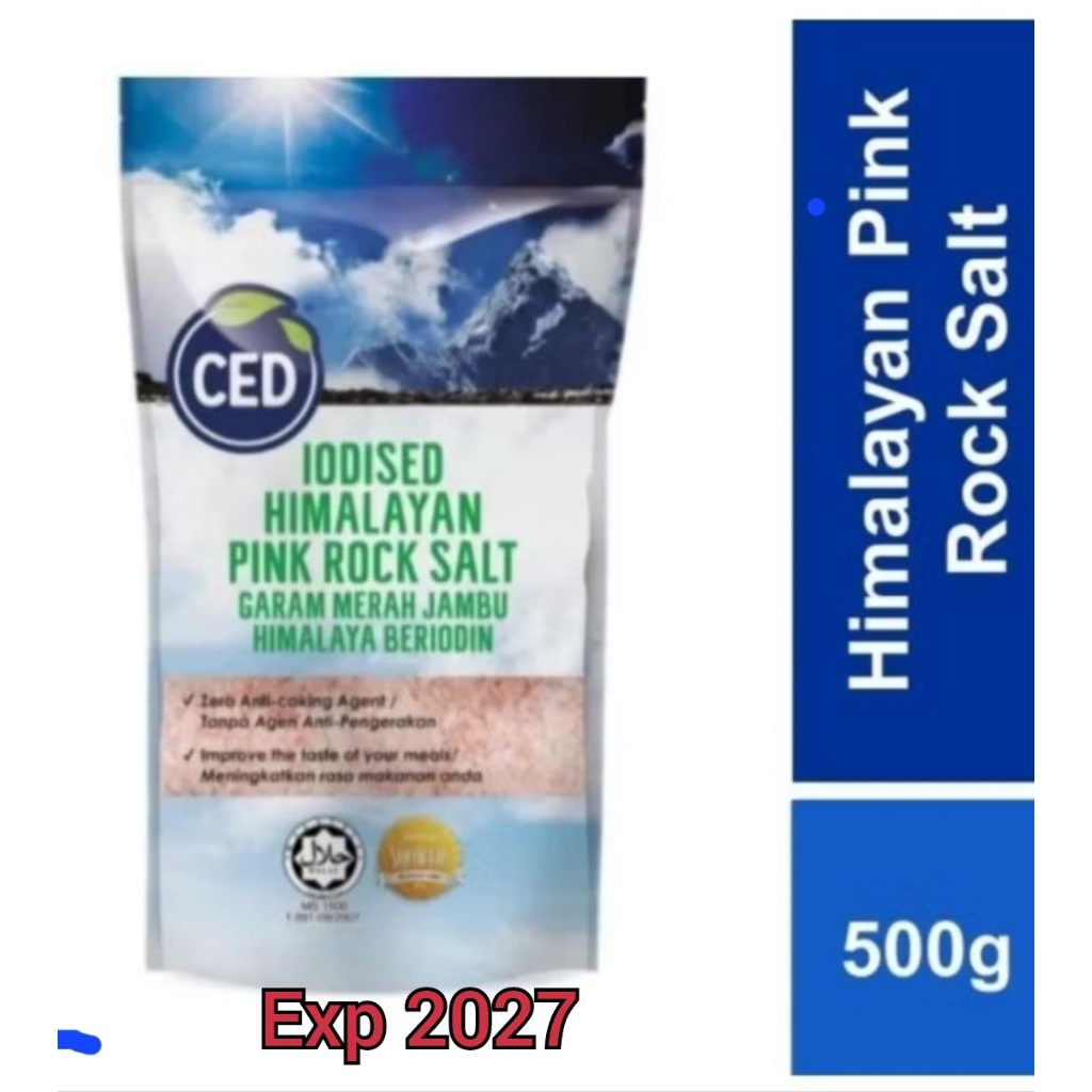

500 gram garam himalaya iodised pink rock salt label halal exp 2027