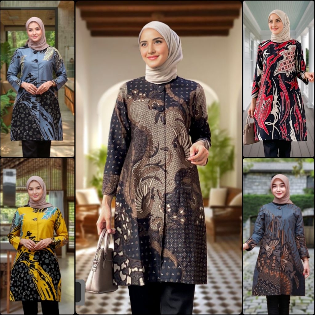 Tunik Batik Wanita Modern Full Trikot /Furing Baju Batik Wanita Premium Dress Batik Wanita.