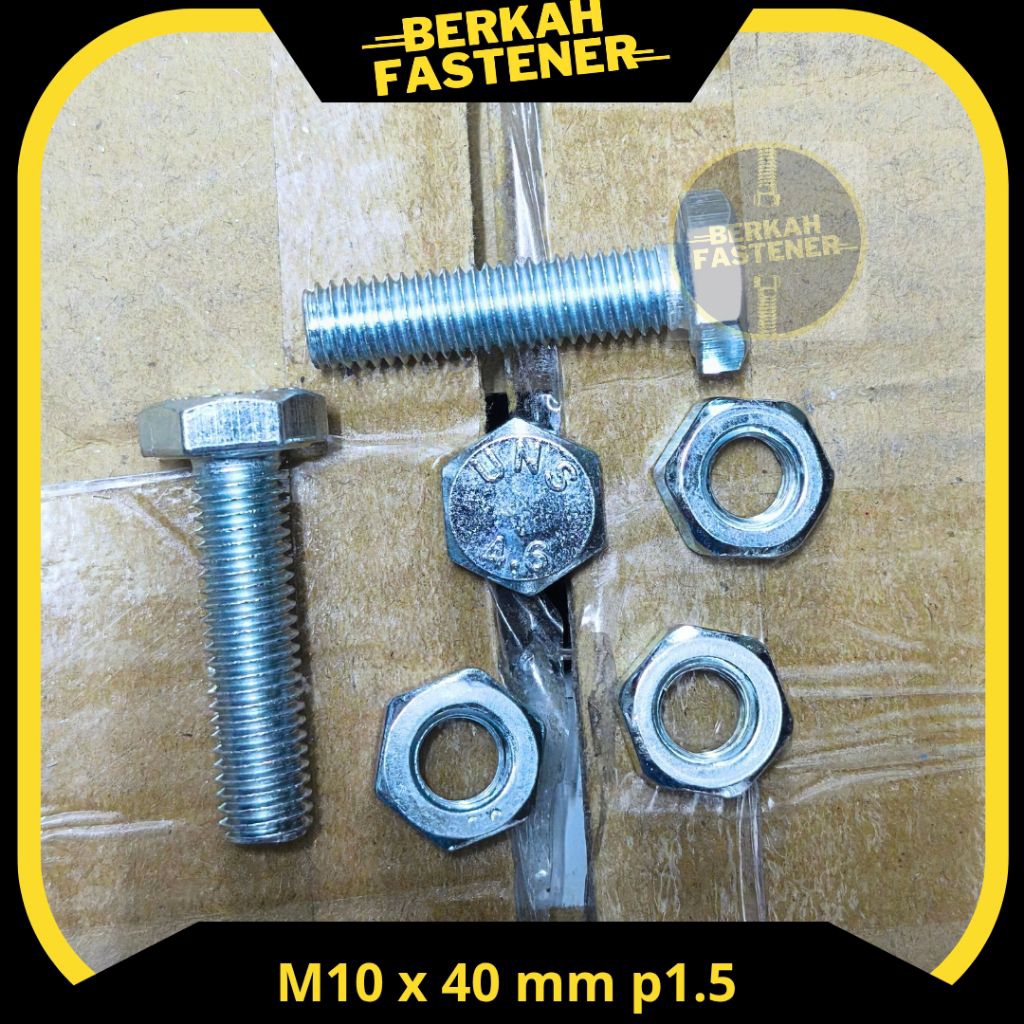 Baut Besi putih M10 x 40 mm drat 1.5
